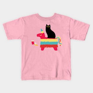 Cat riding piñata Kids T-Shirt